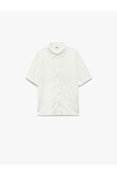 Koton Shirt Collar Short Sleeve Scalloped Blouse