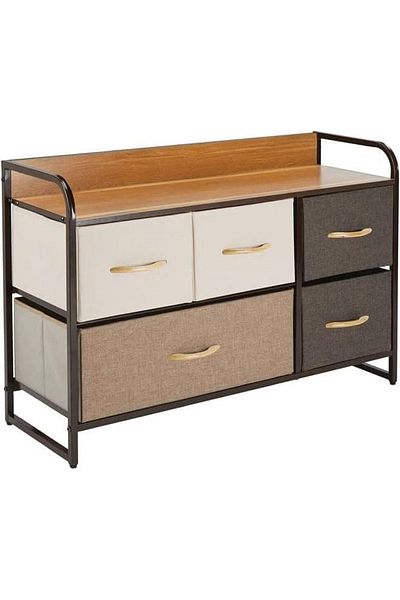 Extra Storage shelves with 4 easy-pull fabric drawers and a wooden table top in an elegant, attractive and modern design.