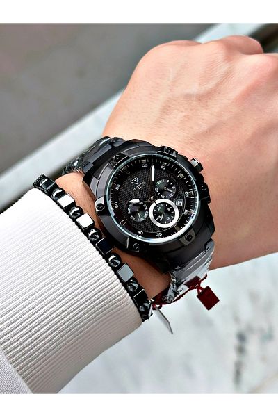 Fiesta Silver Color Function Steel Machinery Guaranteed Men's Wrist Watch + Bracelet