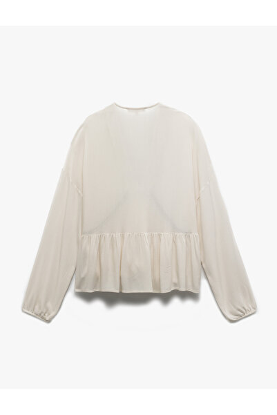 Koton Viscose Fabric Embroidery Detailed Long Sleeve V-Neck Blouse