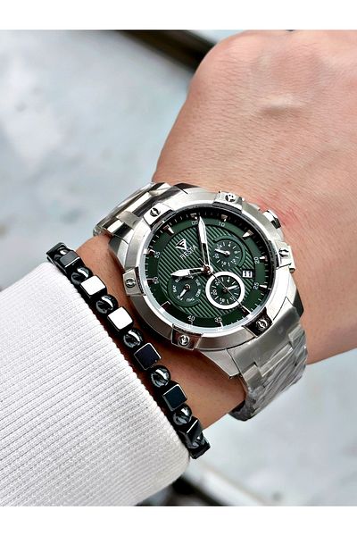 Fiesta Silver Color Function Steel Machinery Guaranteed Men's Wrist Watch + Bracelet