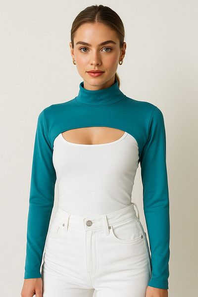 mirach Albastru Regal Guler Stand Gât Guler Mâneci Bumbac Pieptănat Femei Hijab Guler Gât Albastru