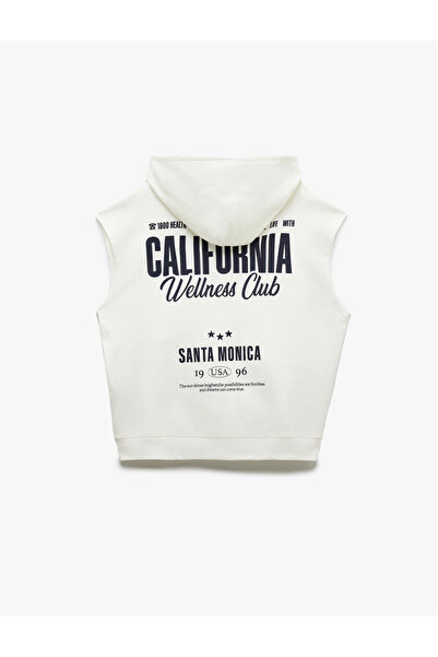 Koton Cotton Sleeveless Hooded Back Printed Kangaroo Pocket Zipper Blouse