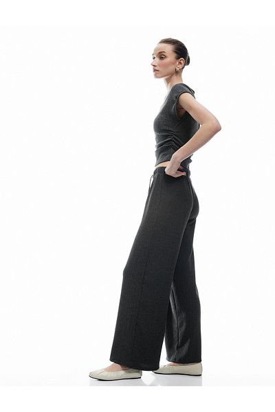 Koton Wide Leg Trousers with Wrinkled Fabric Binding Detail