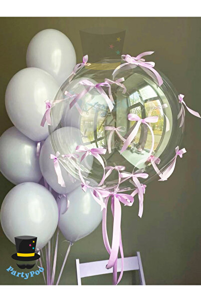 PartyPoo بالون بوبو الشفاف، مجموعة شريط أرجواني، بالون القوس