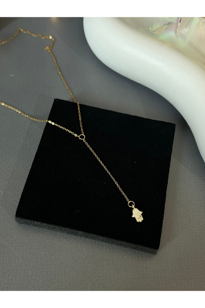 acc swen Fatma ana eli dekolte kolye çelik gold renk taşlı y kolye