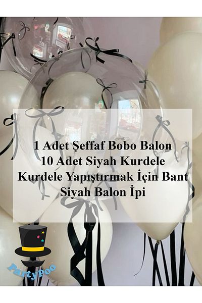 PartyPoo Transparent Bobo Balloon Black Ribbon Bow Set Bow Balloon