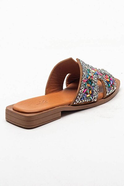 inyola Women's Genuine Suede Leather Stone Detailed Slippers 6292