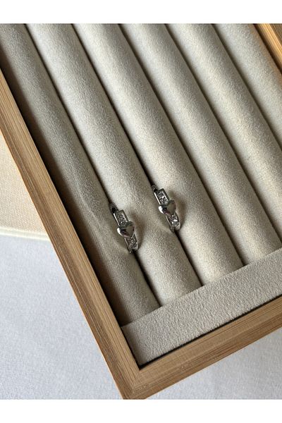 ringbox أقراط قلب حجر صغير فضية اللون