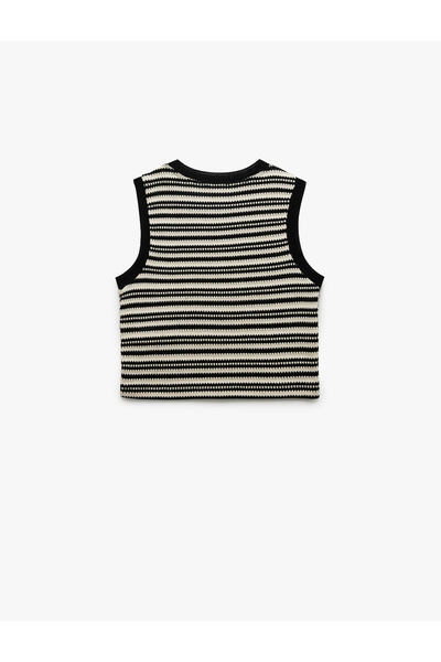 Koton Color Contrast Crew Neck Sleeveless Crochet Blouse