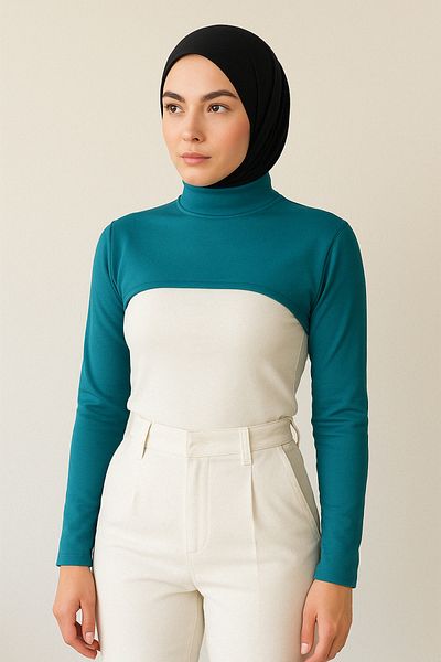 mirach Albastru Regal Guler Stand Gât Guler Mâneci Bumbac Pieptănat Femei Hijab Guler Gât Albastru