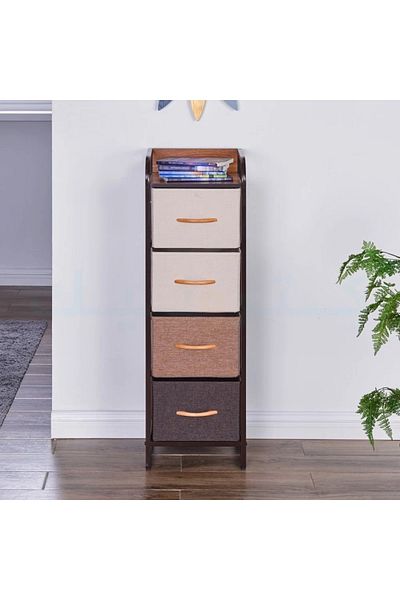 Extra Storage shelves with 4 easy-pull fabric drawers and a wooden table top in an elegant and attractive design