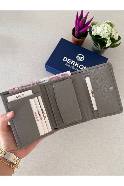 DERKON Genuine Leather Wallet with Mini Coin Compartment