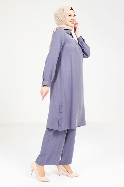 Beyza Relaxed Fit Navy Blue Tunic and Trouser Suit 9241