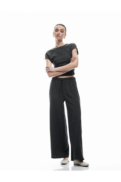 Koton Wide Leg Trousers with Wrinkled Fabric Binding Detail