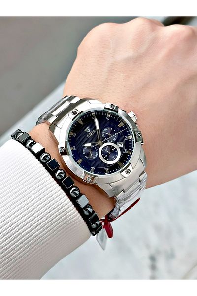 Fiesta Silver Color Function Steel Machinery Guaranteed Men's Wrist Watch + Bracelet