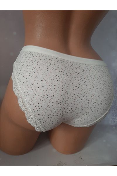 Butik Ecru Polka Dot Women's Comfortable and Useful Combed Cotton Panties with Elastic Waist and Lace Details on the Edges