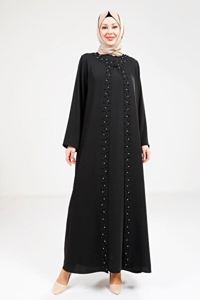 Beyza İnci Detaylı Siyah Abaya 9268