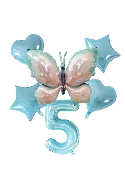 DÜVENCİ TİCARET Large Size Butterfly Foil Balloon Blue Number Birthday Party Set of 6