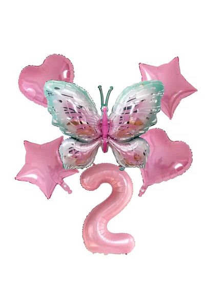 DÜVENCİ TİCARET Birthday Age Balloon Set with Butterfly Foil Balloons 6 Pcs