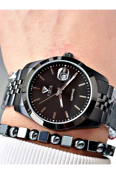 Fiesta Black Color Classic Steel Guaranteed Elite Men's Wristwatch + Bracelet