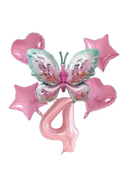 DÜVENCİ TİCARET Birthday Age Balloon Set with Butterfly Foil Balloons 6 Pcs