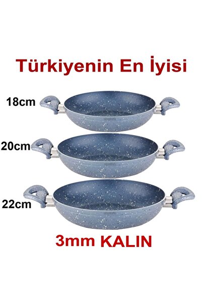 abnturk 3lü Set Granit Sahan Seti 18-20-22 Yanmaz Yapışmaz Çift Kulp Tava Yaş...