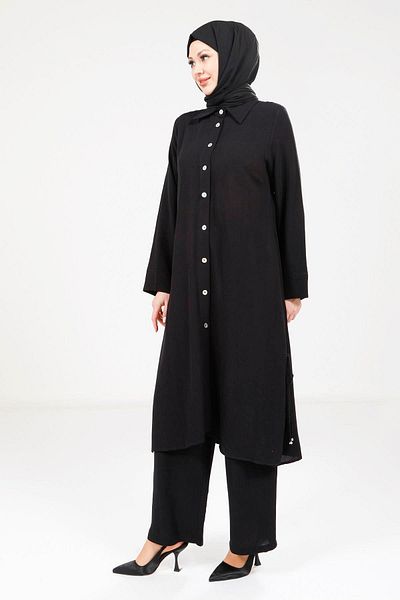 Beyza Linen Black Color Bottom Top Set 9281