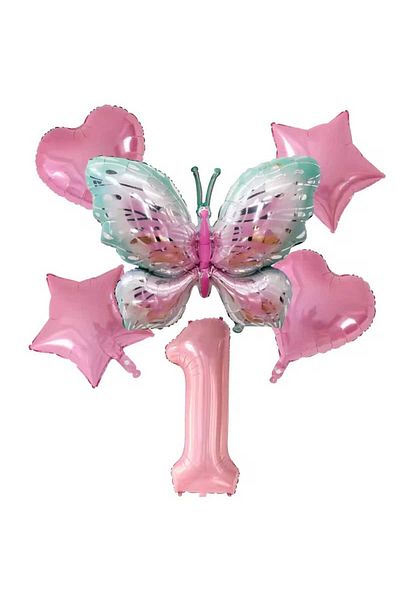 DÜVENCİ TİCARET Birthday Age Balloon Set with Butterfly Foil Balloons 6 Pcs