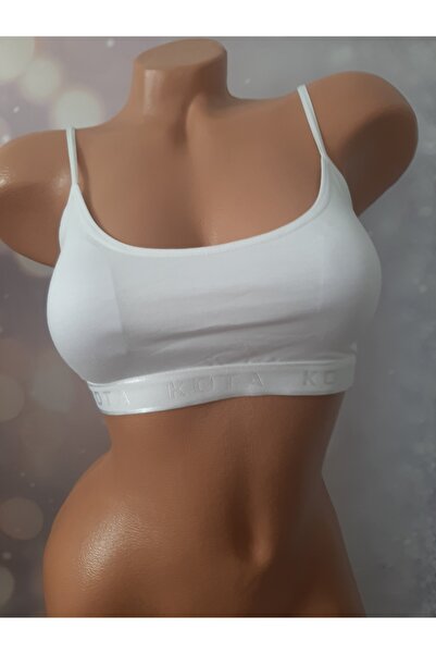 Butik Beyaz ip askılı petli pamuk kadın bustiyer