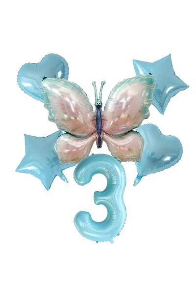 DÜVENCİ TİCARET Large Size Butterfly Foil Balloon Blue Number Birthday Party Set of 6