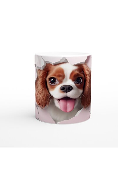 Wisdom Rain كوب مطبوع عليه شكل كلب لطيف ينظر من خلال الجدار الوردي المتشقق