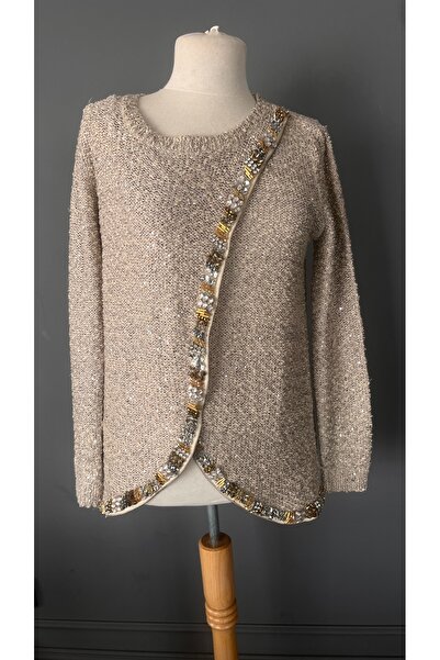 Kübra Tekin Vizon Boncuk İşlemeli Tasarım Kazak