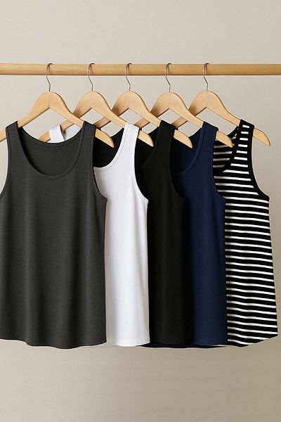 COTENCONCEPT Tricou pentru atlet cu bretele groase din bumbac, 5 bucăți