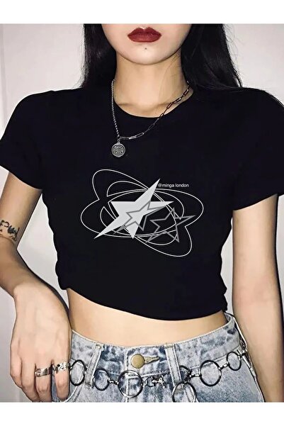 weywot Μαύρη μπλούζα Galaxy Star Girl Crop