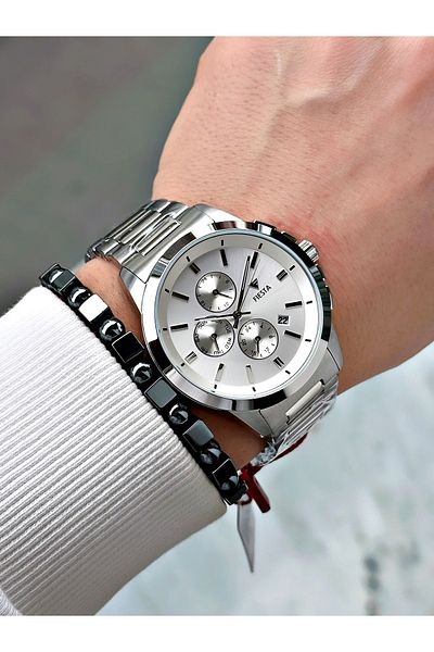 Fiesta Silver Color Functions Active Elite Steel Men Wristwatch + Bracelet
