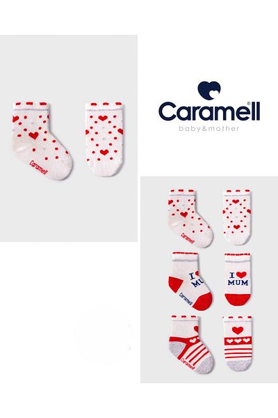 Caramell 3 Piece Socks Baby Girl 0-3 Months Heart Patterned Boxed Gift