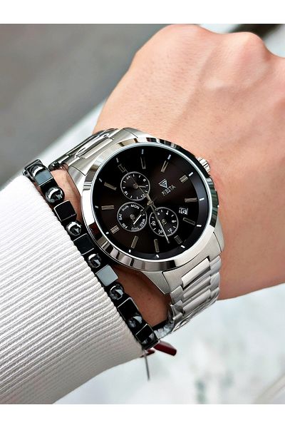 Fiesta Silver Color Functions Active Elite Steel Men Wristwatch + Bracelet