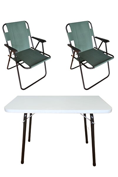 Tedarikcenter 2 Adet Plastik Kollu Yeşil Kamp Sandalyesi 1 Adet 60x45 Cm Katl...