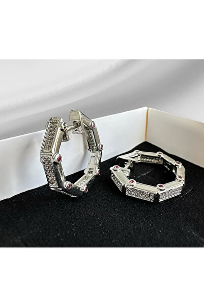 Ervalina Sekizgen Taşlı Serenay Leyla Garantili Çelik Küpe