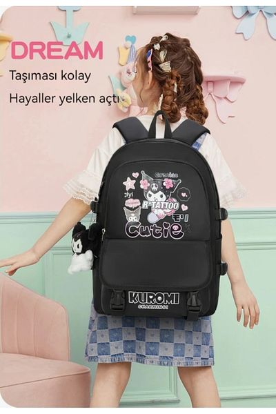 UYGUN ELEKTRONİK Geantă impermeabilă Kuromi de mare capacitate Sanrio neagră pentru nevoile