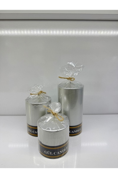 Gül Mum 3 LÜ GÜMÜŞ SEDEFLİ MUM ÇAP 7 CM BOYLAR 7 / 10 / 15 Cm