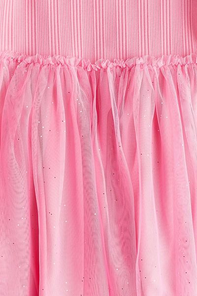Pink Hippo Kids Ribbed Cotton Tulle Skirt Detailed Lined Girl's Summer Dress
