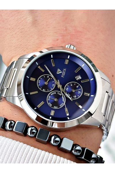 Fiesta Silver Color Functions Active Elite Steel Men Wristwatch + Bracelet