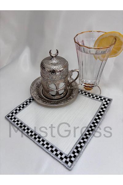 Mustgross 6 Pieces of Embroidered Coffee Side Presenter - Fabric Presenter Napkin