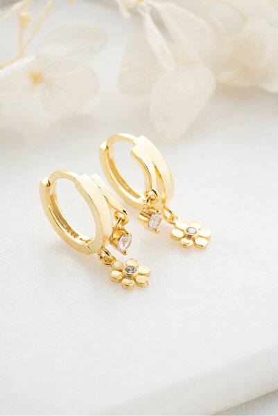 Silvano Jewelry 925 Ayar Gümüş Çift Çiçek Taşlı Küpe