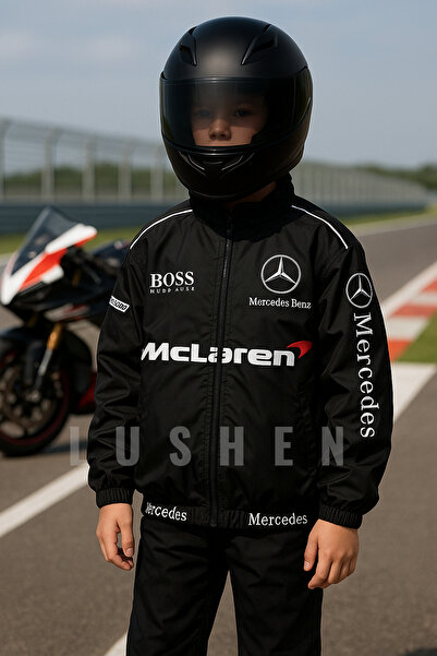 Lushen Çocuk Paraşüt Kumaş Oversize Dijital Baskılı Siyah Rüzgarlık Yağmurluk...