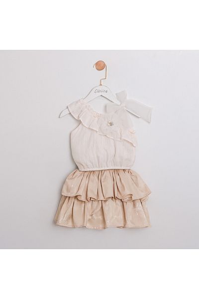 ministok Crema Ruffled Shoulder Double Girl's Suit