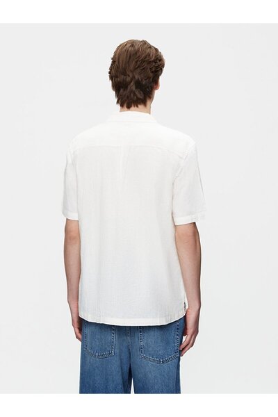 Ltb Cămașă albă cu mânecă scurtă, relaxată, cu formă de box