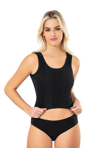 LEYNA BUTİK Women's Black Half Tank Crop Top - Padded Line Report Cotton Combed Camisole with Thick Straps